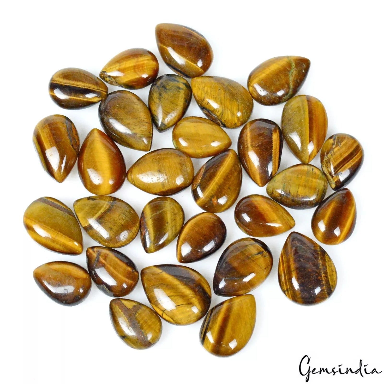 29 Pcs Natural Untreated Yellow Brown Tiger Eye Almond  Pear Cab Loose Gems Lot