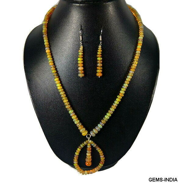 20" Natural Welo Fire Ethiopian Opal Untreated Rondelle Bead Necklace W/Earrings