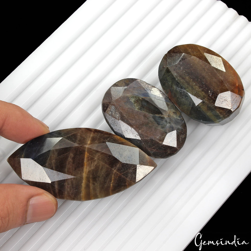 1160 Ct Natural Blue Brown Untreated Sapphire Mix Faceted Loose Gemstone Lot 3Pc