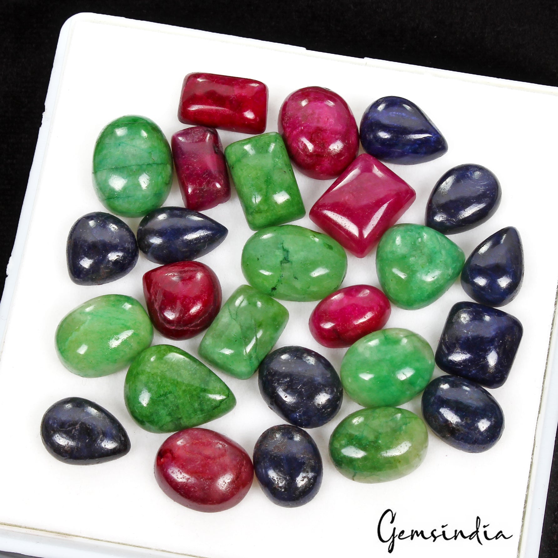 280Ct/26 Pc Natural Ruby Emerald Sapphire Mix Cabochon Loose Ring Size Gemstones