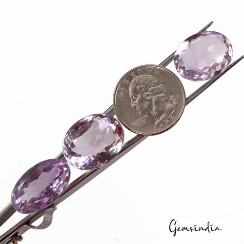 Amethyst Lot, Loose Gemstone, Oval Cut, Lavender — 3 Pieces, 20mm to 22mm, 65.20 Ct, Brazil