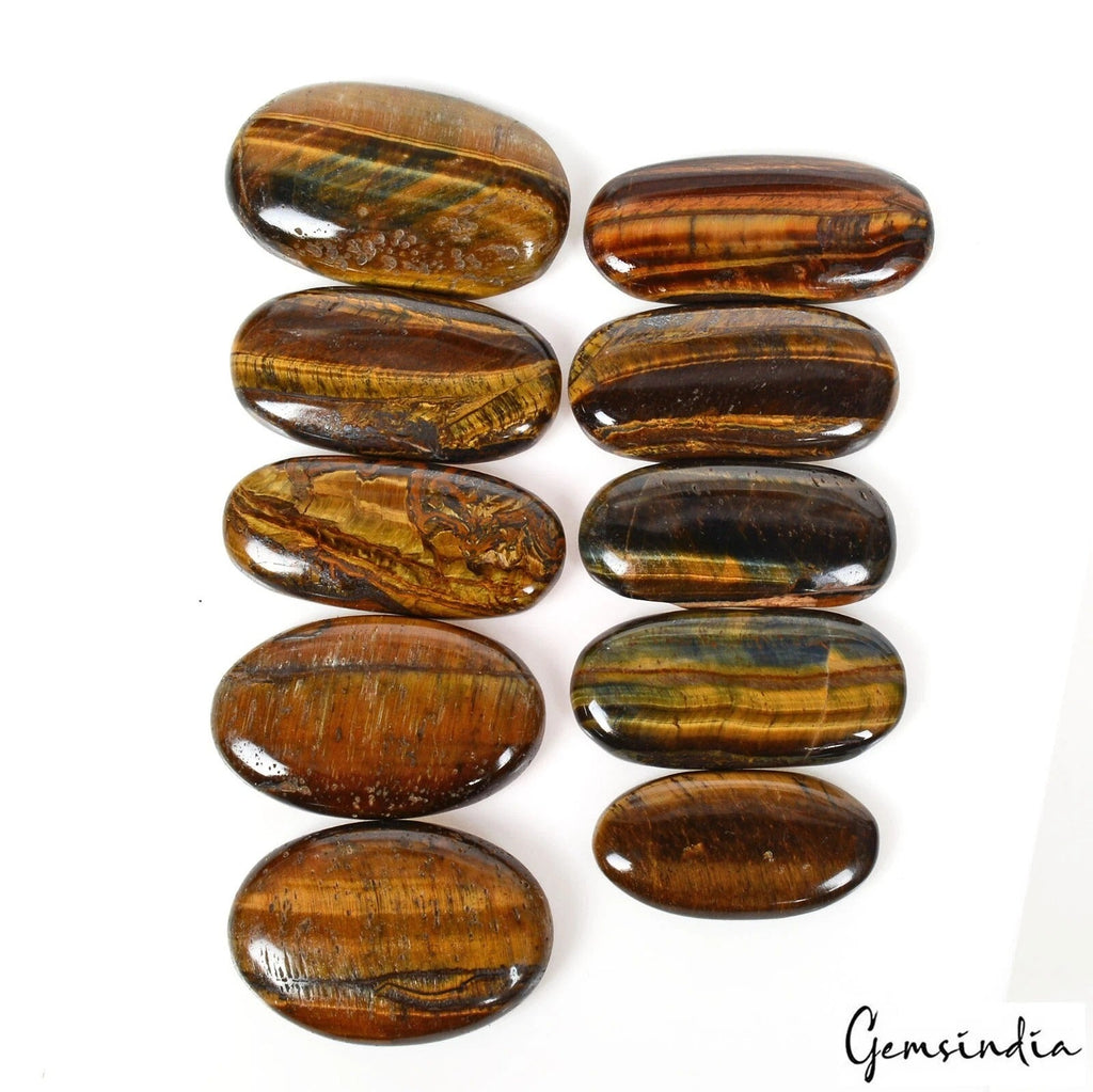 Natural Brown Yellow Tiger Eye Oval Cabochon Loose Gemstone Lot 10 Pcs / 560 Cts