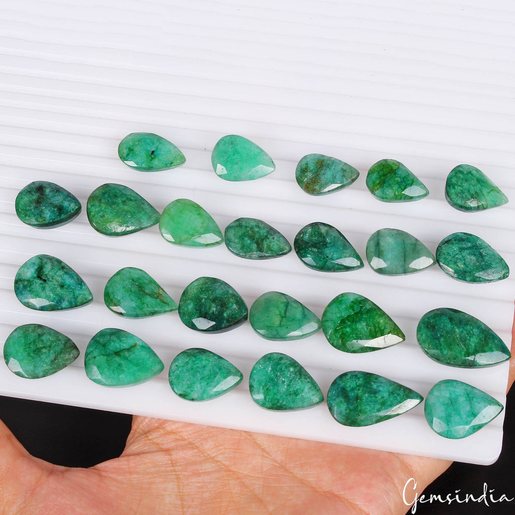 370 Cts/24 Pcs Natural Brazilian Green Emerald Pear Cut Loose Gems For Jewelry