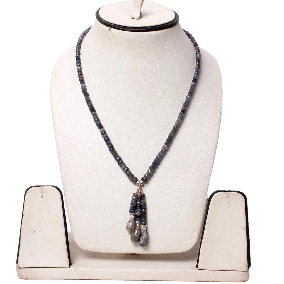 18 In Untreated Blue Sapphire Round Cut Gemstone Beaded Handmade Women Necklace