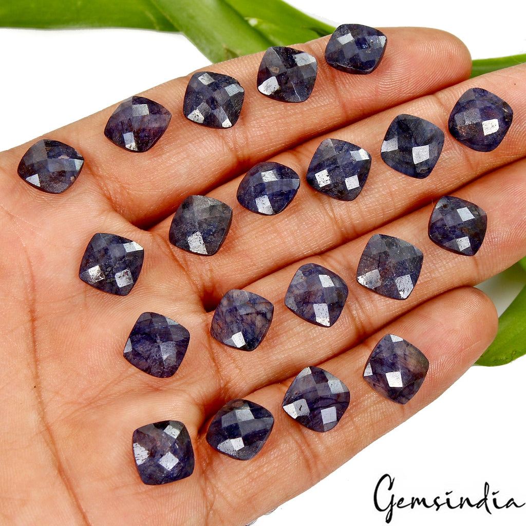 10mm Each Natural Blue Sapphire Cushion Checker Cut Certified Gemstones~85.40 Ct
