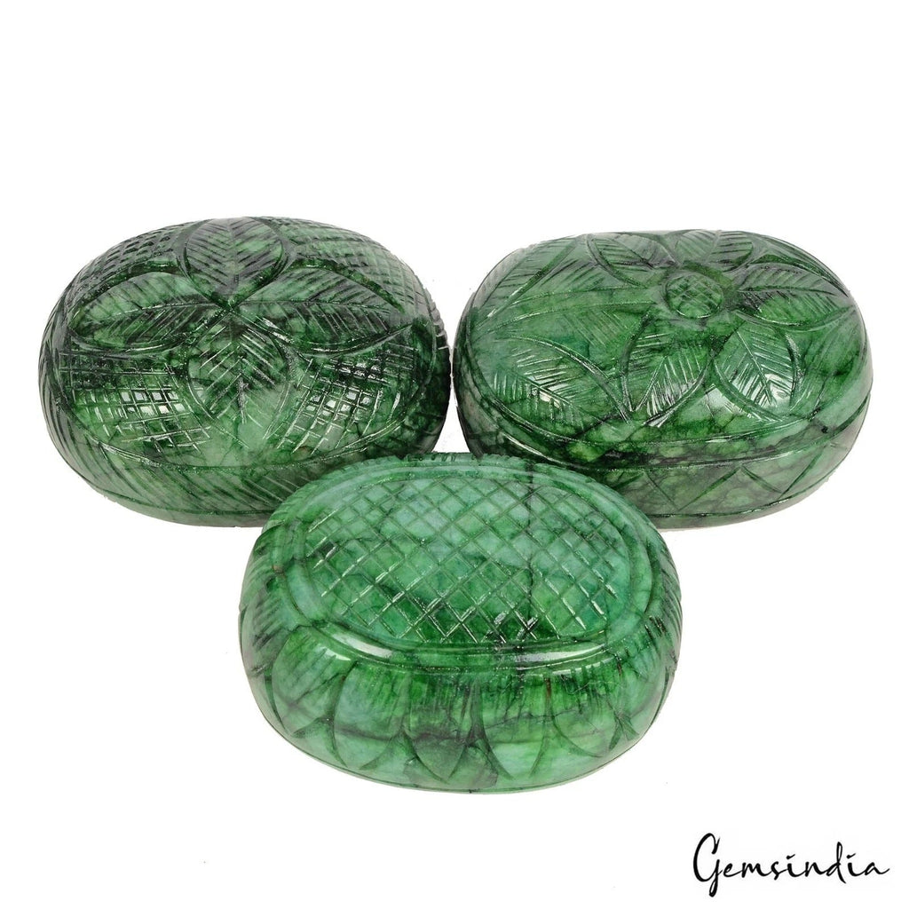 3400 Ct Natural Green Brazilian Emerald Both Side Carving Oval Cut Gemstone Lot