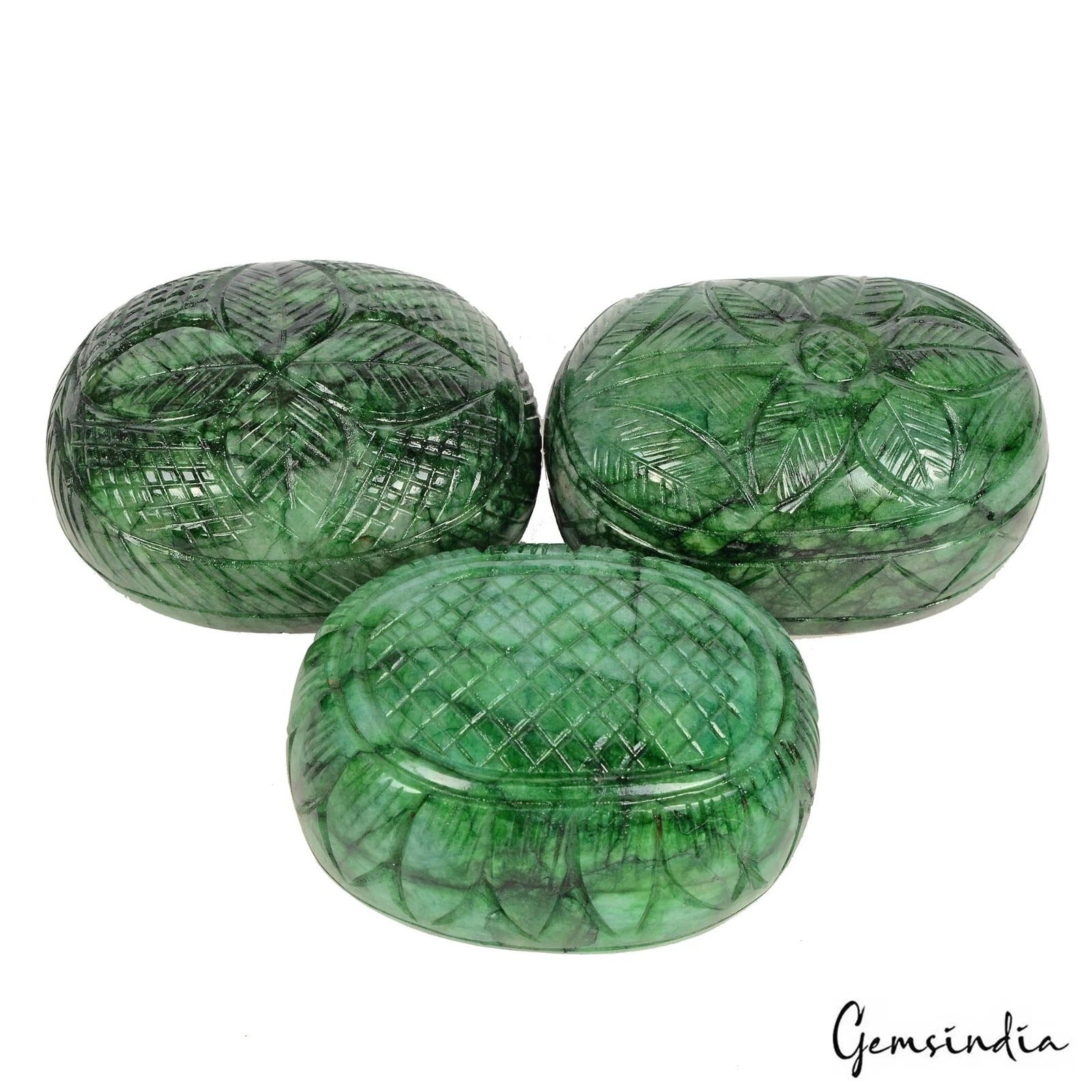 3400 Ct Natural Green Brazilian Emerald Both Side Carving Oval Cut Gemstone Lot
