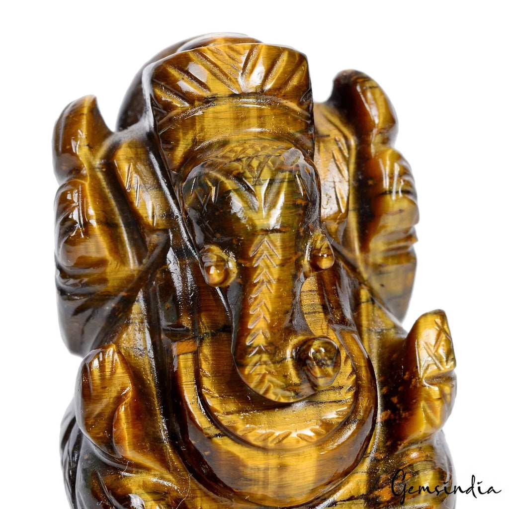 Tiger Eye Ganesha Figurine, Untreated — 61 x 37 x 37 mm, 600 Ct