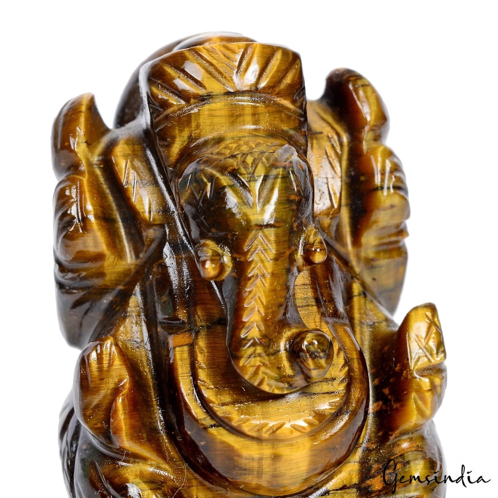 Tiger Eye Ganesha Figurine, Untreated — 61 x 37 x 37 mm, 600 Ct