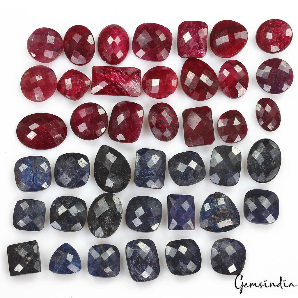 470 Cts/41 Pcs Natural Red Ruby Blue Sapphire Mixed Checker Cut Gems For Jewelry