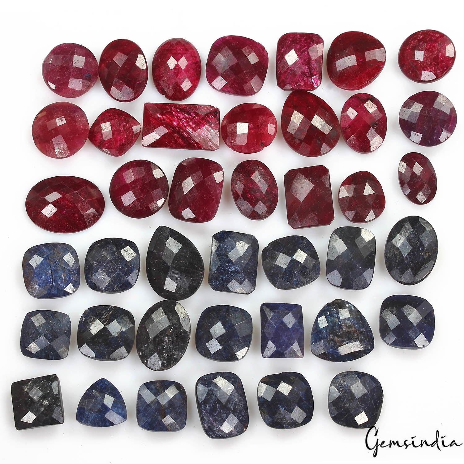 470 Cts/41 Pcs Natural Red Ruby Blue Sapphire Mixed Checker Cut Gems For Jewelry