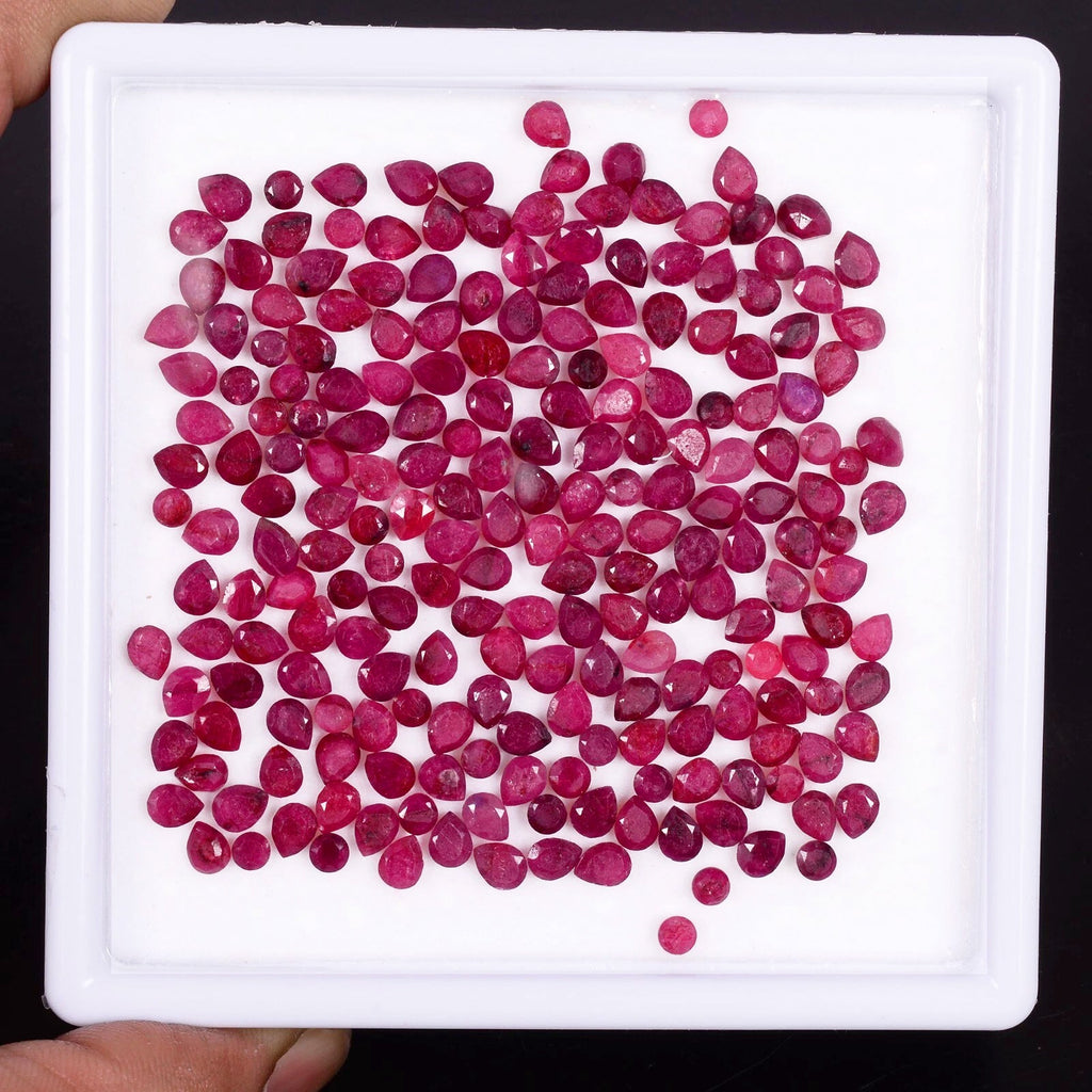 Natural Ruby 3mm Round/4.5x3.5mm Pear Cut Loose Calibrated Jewelry Gemstones Lot
