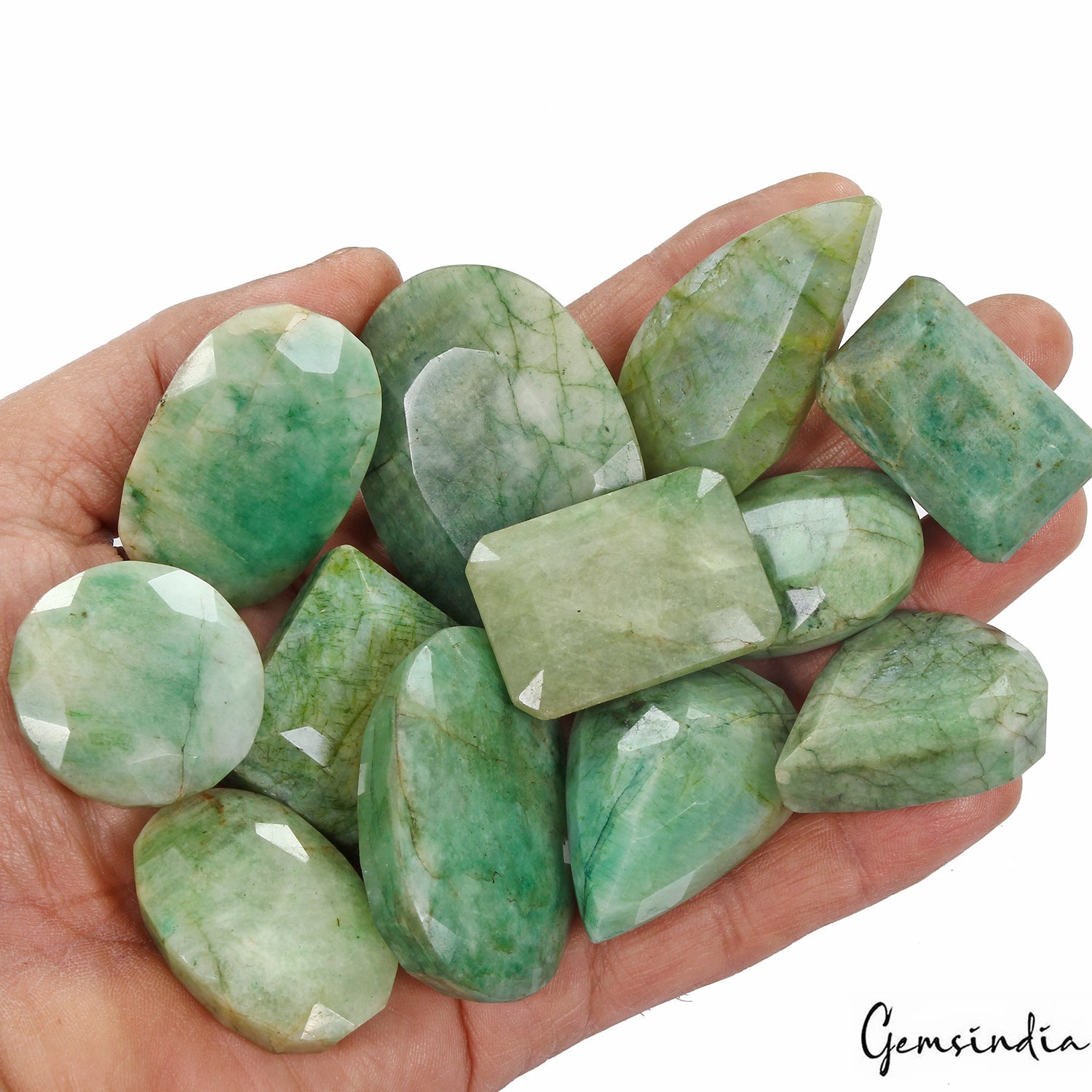 1750 Cts/12 Pcs Natural Brazilian Green Emerald Mix Cut Loose Wholesale Gems Lot
