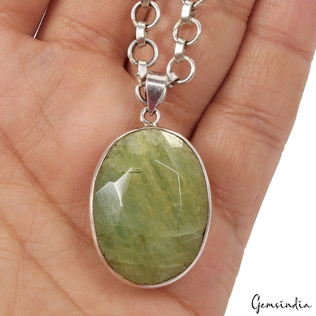 14.06 Gms Natural Aquamarine Beryl Huge 925 Sterling Silver Hand Made Pendant