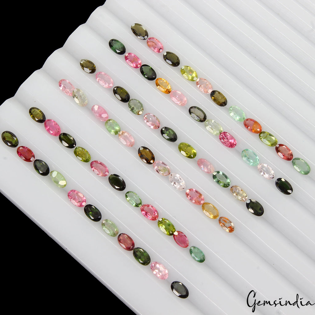 Set of 66 Pcs Natural Tourmaline Multi Color Vibrant 5x3mm Oval Gemstones 15 Cts