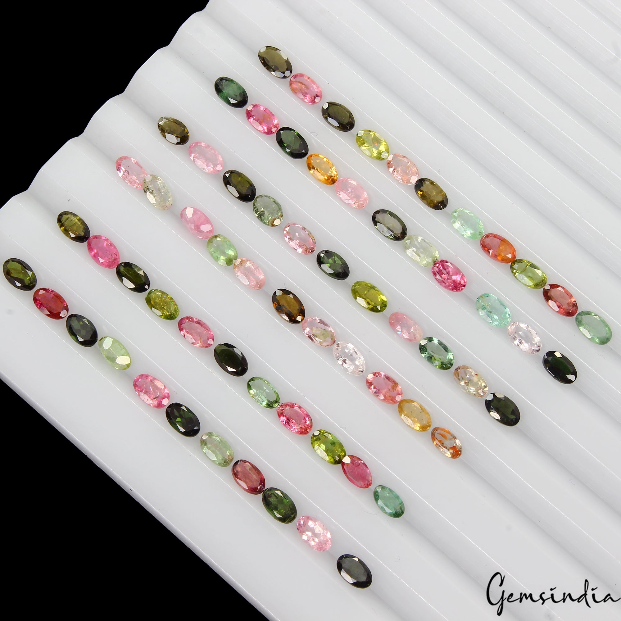 Set of 66 Pcs Natural Tourmaline Multi Color Vibrant 5x3mm Oval Gemstones 15 Cts