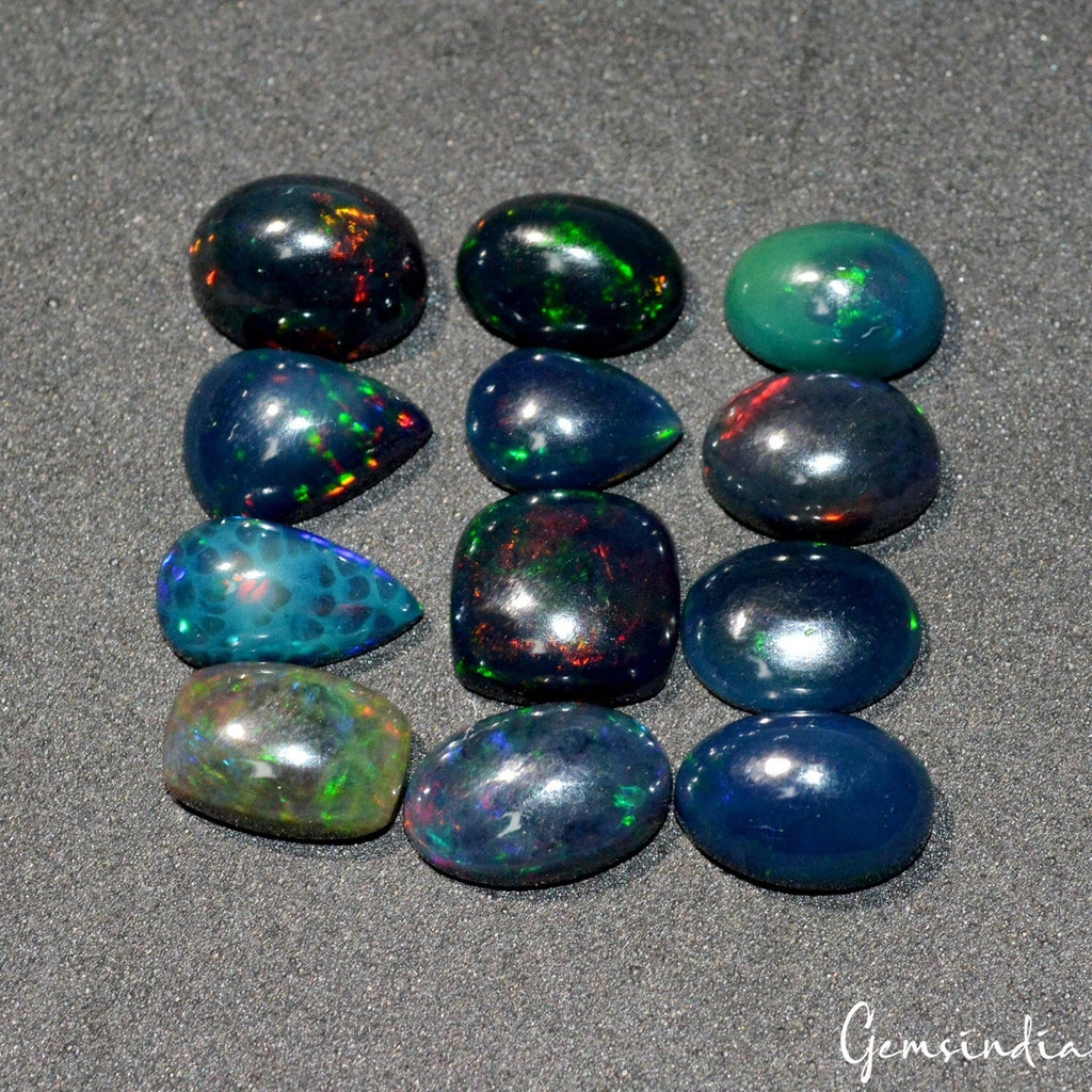 Black Opal Lot, Cabochon — 12 Pieces, 10mm to 12mm, 23.80 Ct, Ethiopia