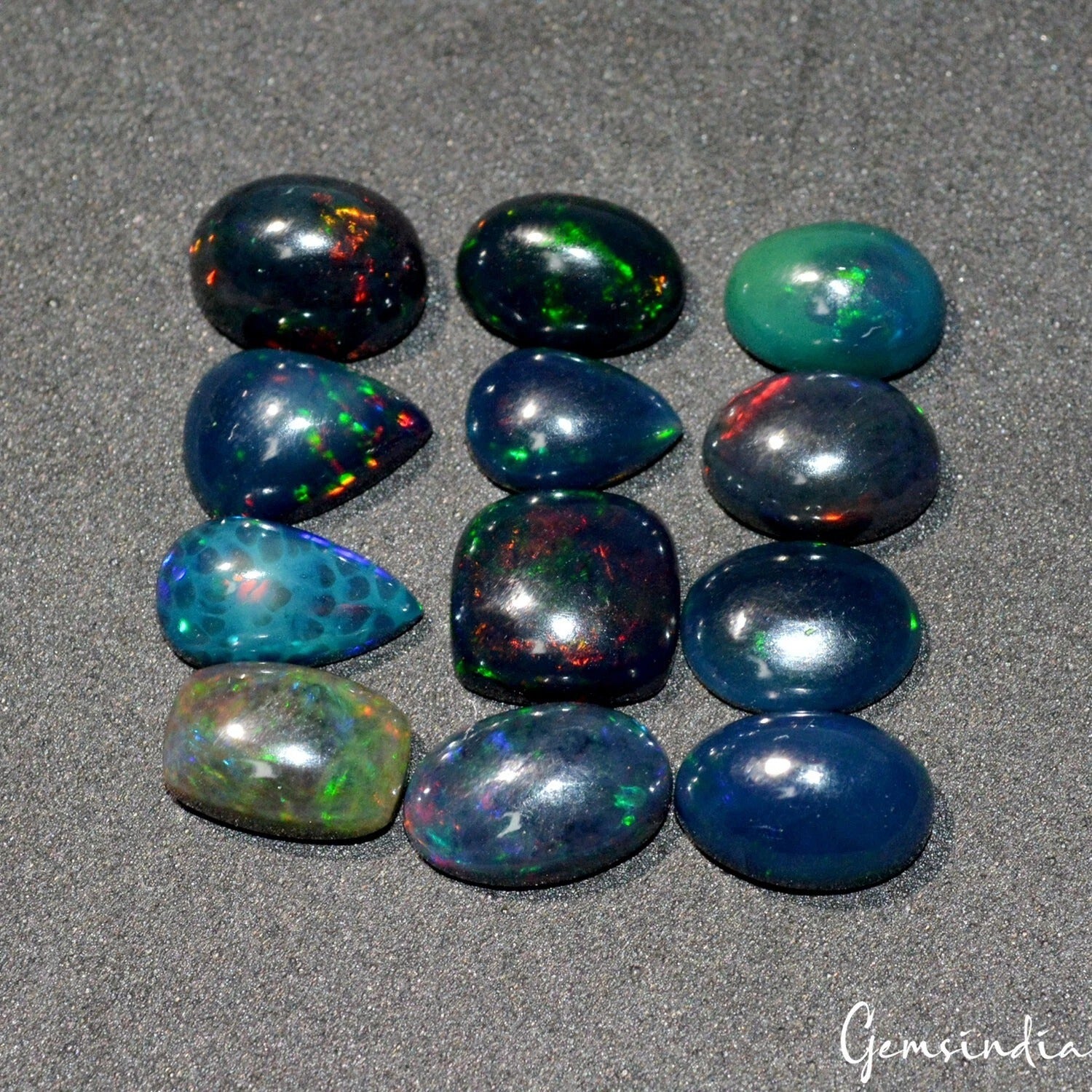 Black Opal Lot, Cabochon — 12 Pieces, 10mm to 12mm, 23.80 Ct, Ethiopia