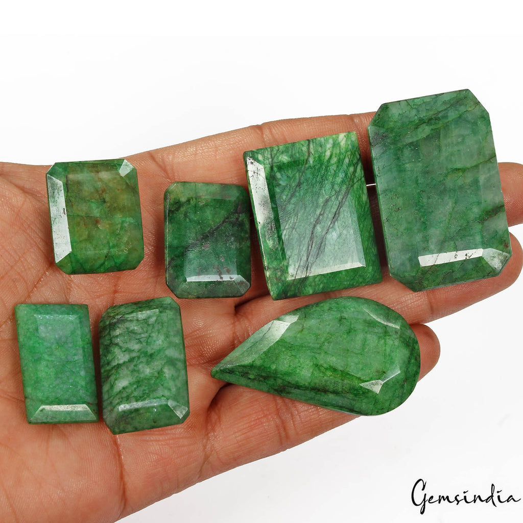 Emerald Lot, Loose Gemstone, Color Enhanced, Green — 7 Pieces, 26mm to 48mm, 470 Ct, Brazil
