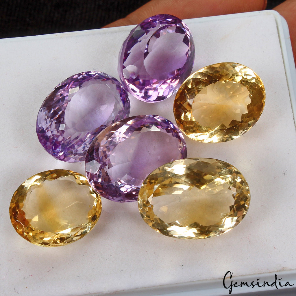AAA 106.80 Ct/6 Pc Natural Citrine Amethyst VVS Oval Cut Certified Gemstones Lot