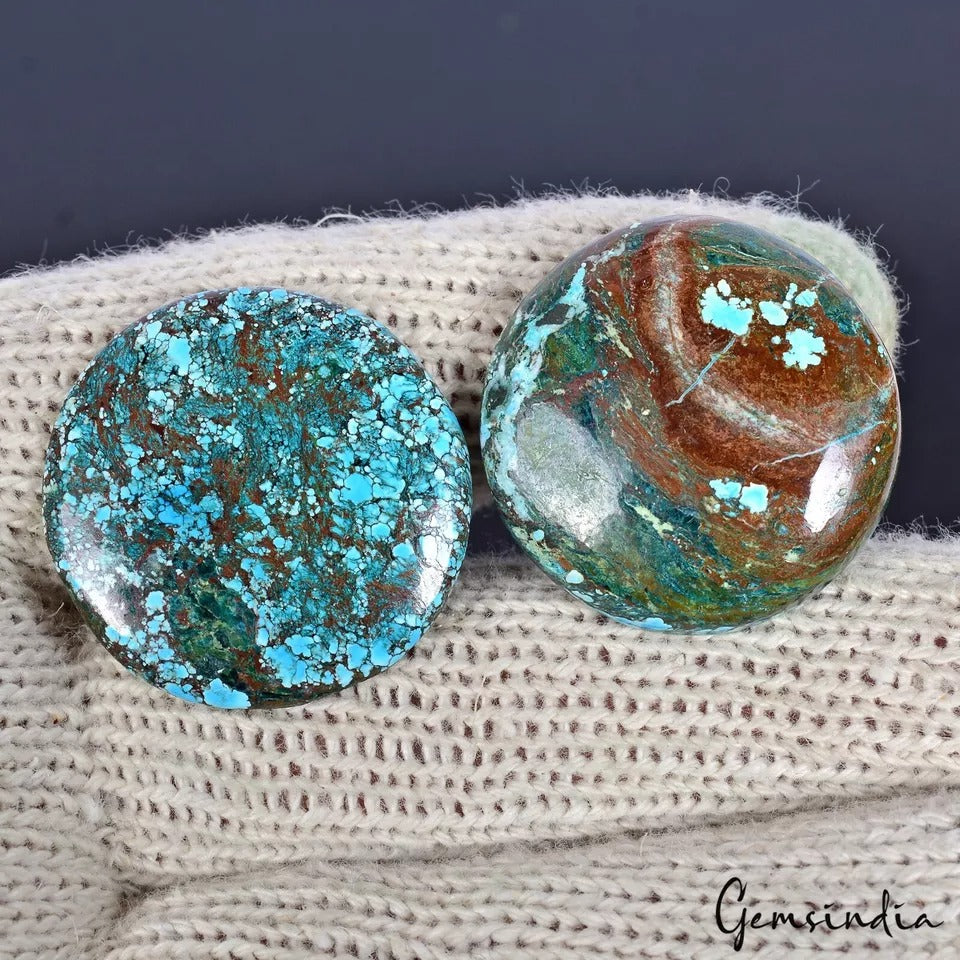 83.10 Cts/2 Pcs Natural Blue Spiderweb Arizona Turquoise Round Cab Loose Gems