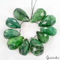 10 Pcs Natural Green Emerald Pear Checker Cut Drilled Beads/Briolettes ~300 Cts