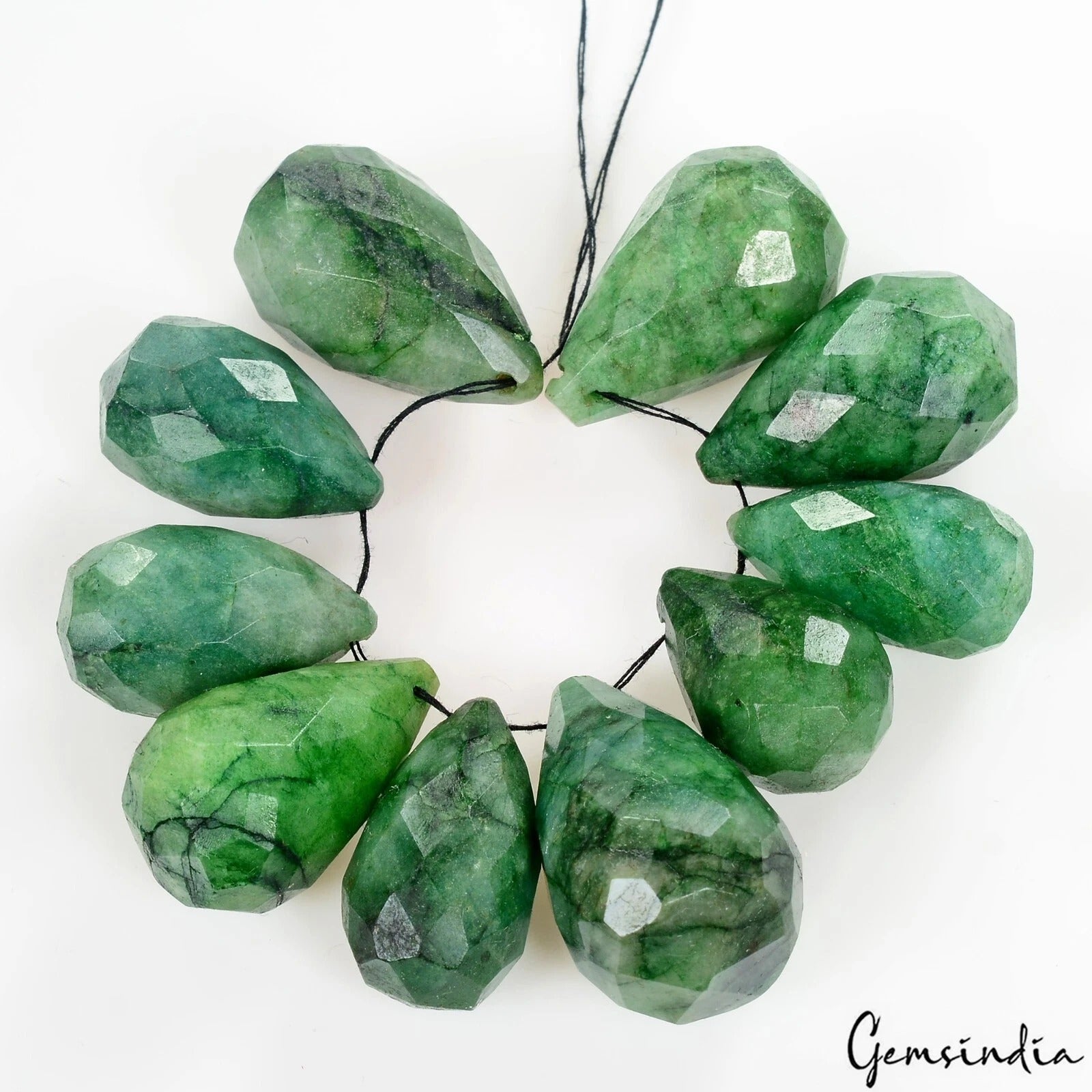 10 Pcs Natural Green Emerald Pear Checker Cut Drilled Beads/Briolettes ~300 Cts