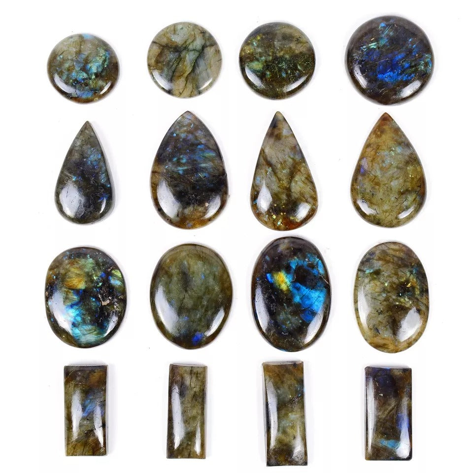 1750 Ct/16Pcs Natural Untreated Multi Color Shine Labradorite Mix Cab Loose Gems