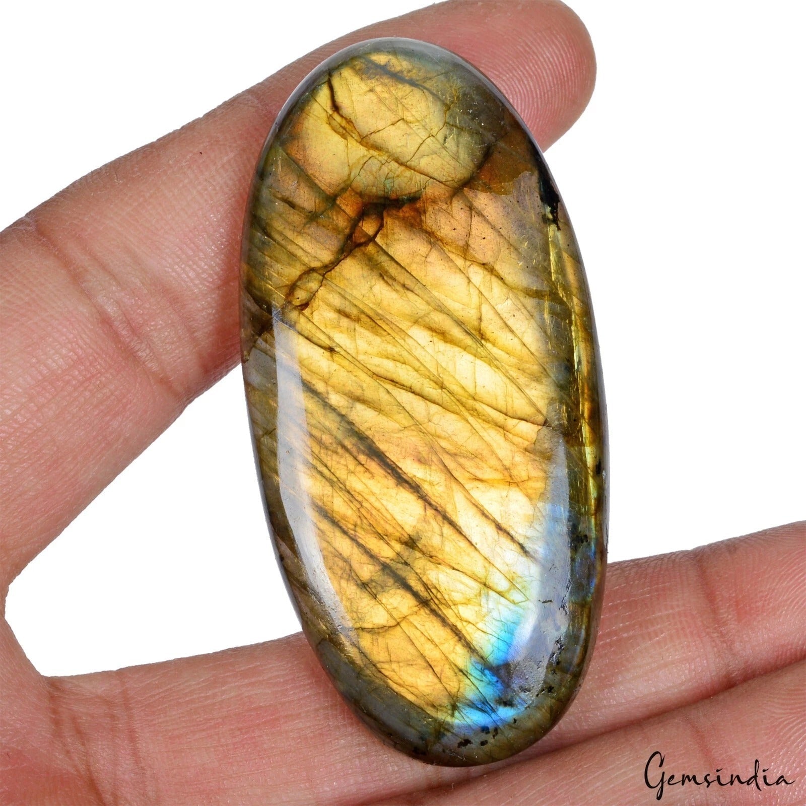 148.80 Ct Natural Untreated Yellow Blue Shine Labradorite Oval Cab Certified Gem