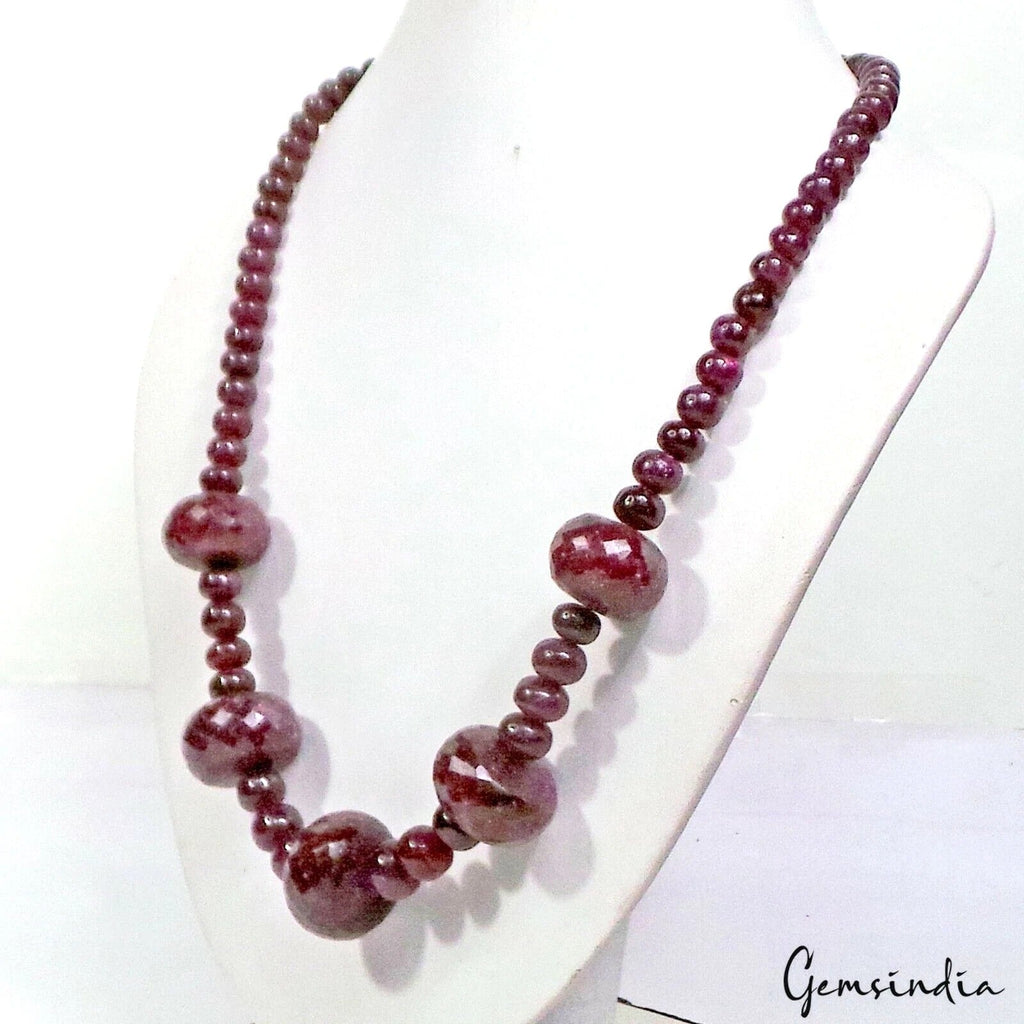 835 Cts Natural Dark Red Ruby Round Beaded Handmade Single Strand Necklace 21"