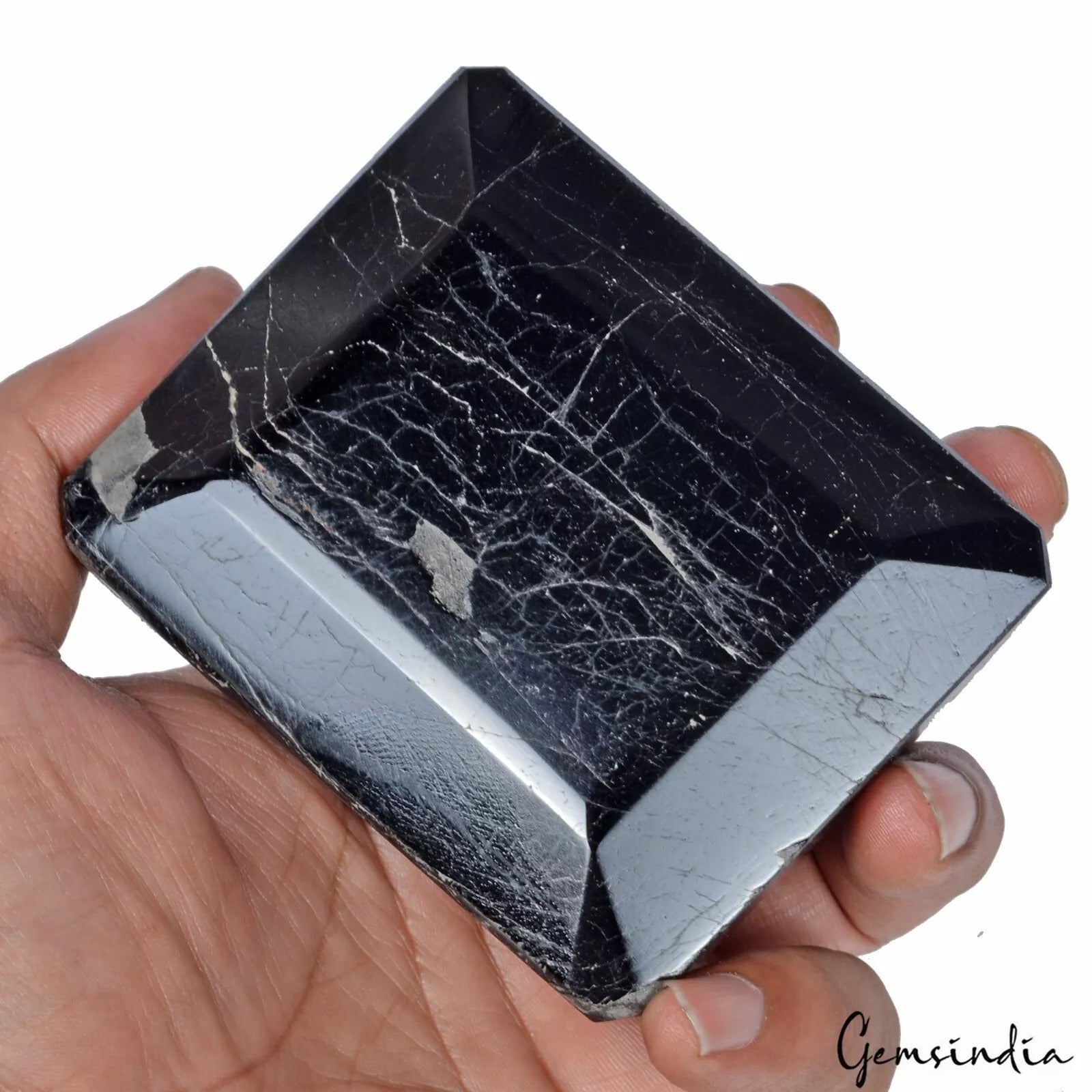590 Gram Natural Rare Black Tourmaline Emerald Cut Earth Mined Huge Gemstone