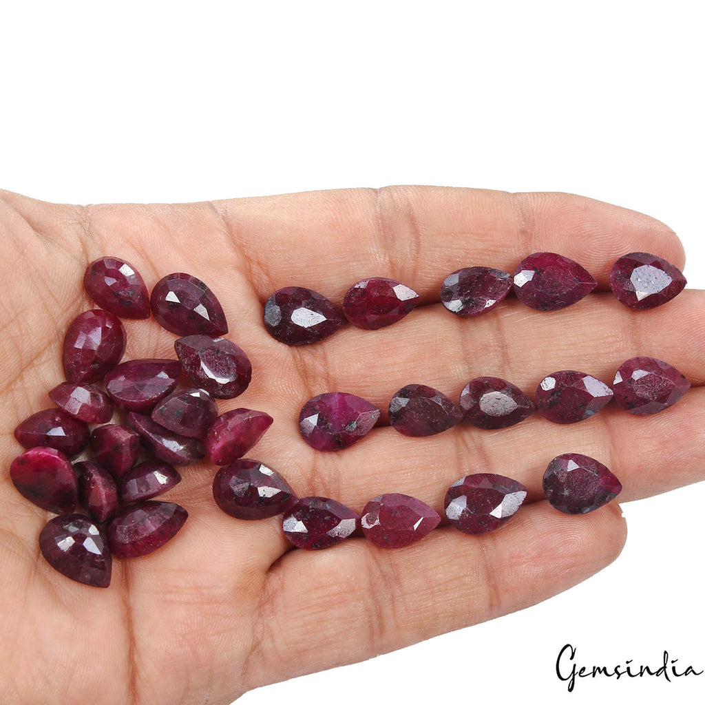 Certified 180 Ct/31 Pcs Natural Red Ruby Pear Cut Loose 11-13mm Gems for jewelry