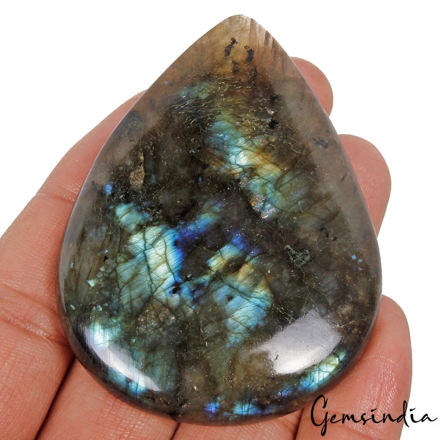 Certified 100% Natural Labradorite Pear Cab Loose Gemstones 67x50x10mm 251.20 Ct