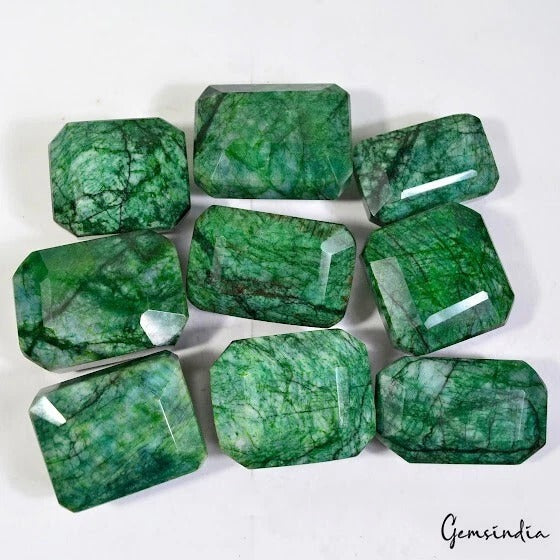 Emerald Lot, Loose Gemstone, Color Enhanced, Green — 9 Pieces, 37mm to 47mm, 3000 Ct, Brazil