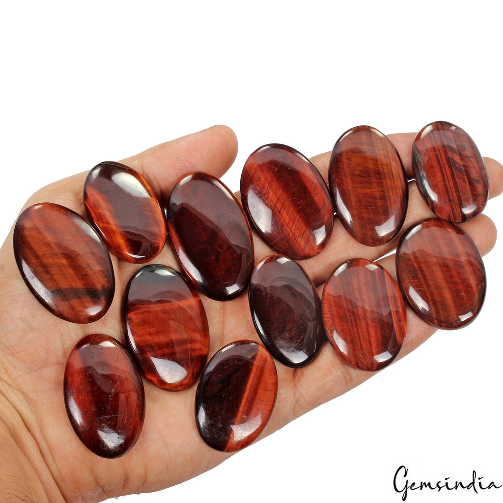 650 Cts/12 Pcs Natural Untreated Red Tiger Eye Oval Cab 37-46mm Wholesale Gems