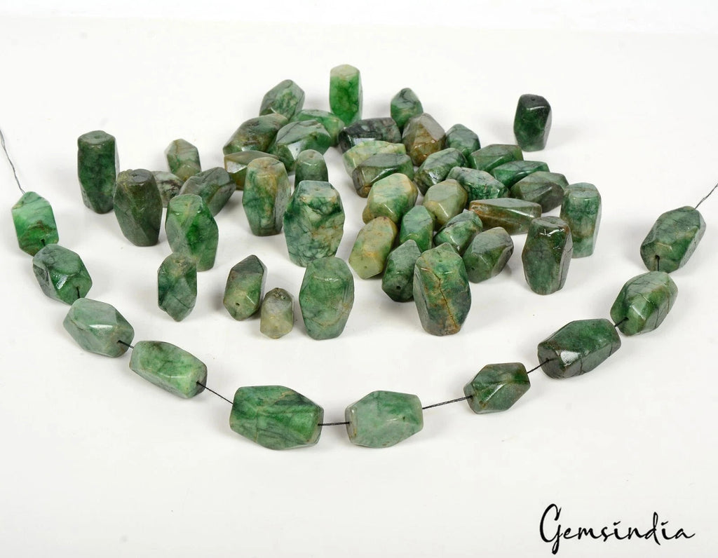 1280 Ct/42 Pcs Natural Brazilian Green Emerald Nuggets Shape Drilled Bead Gems