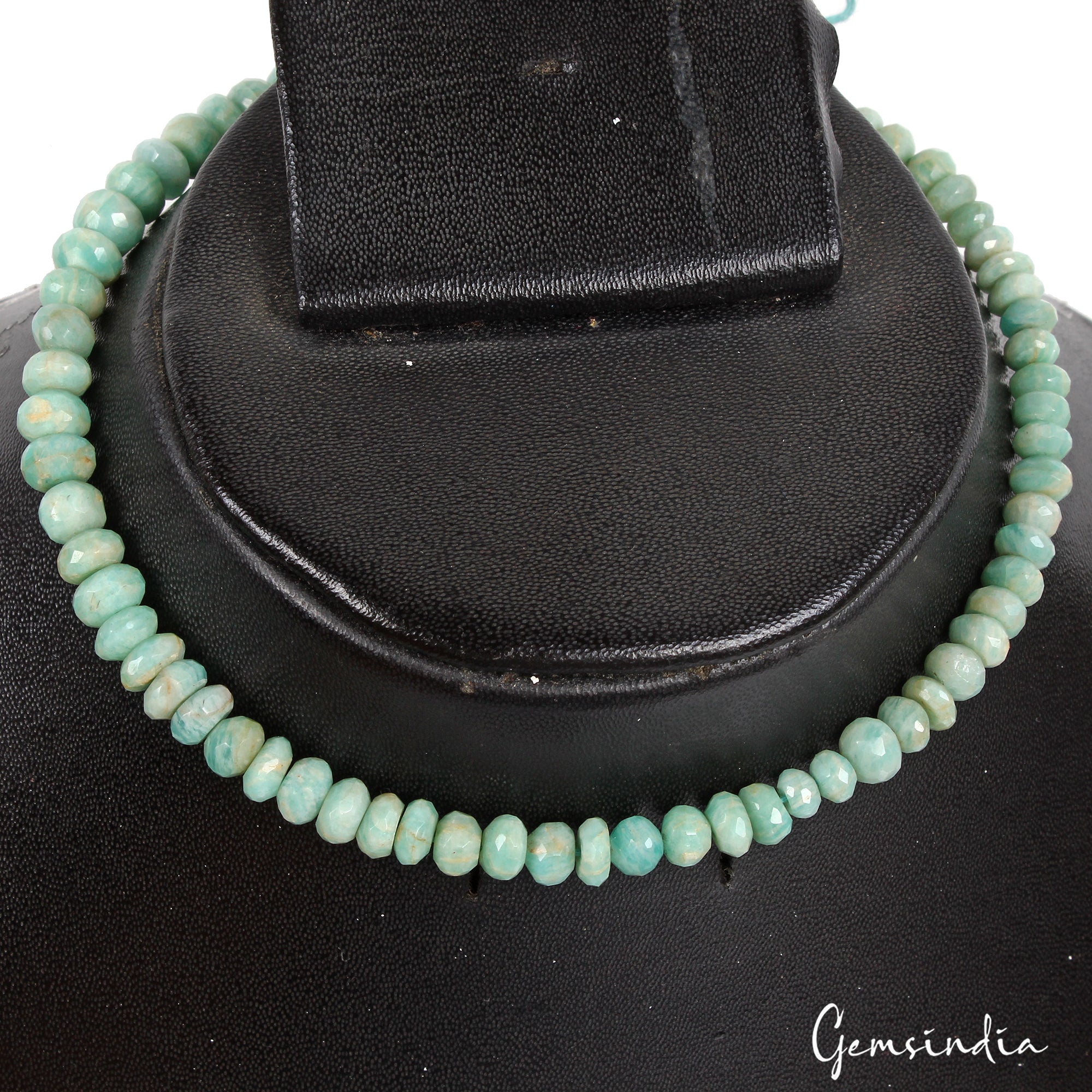 76.60 Ct Natural Untreated Aqua Blue Amazonite Round Faceted Beaded Gems Strand