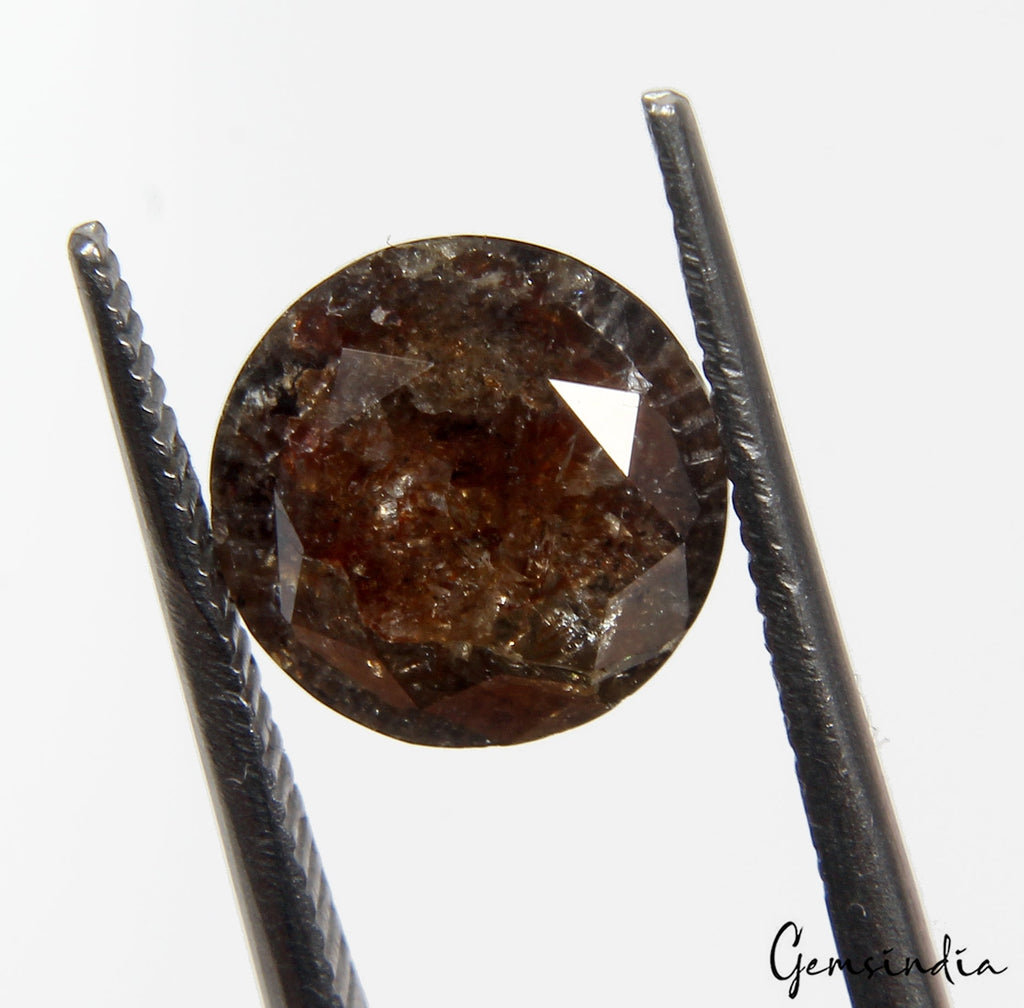 Round Rustic Cognac Brown Loose Diamond 3.05 Ct. Natural Salt And Pepper Diamond