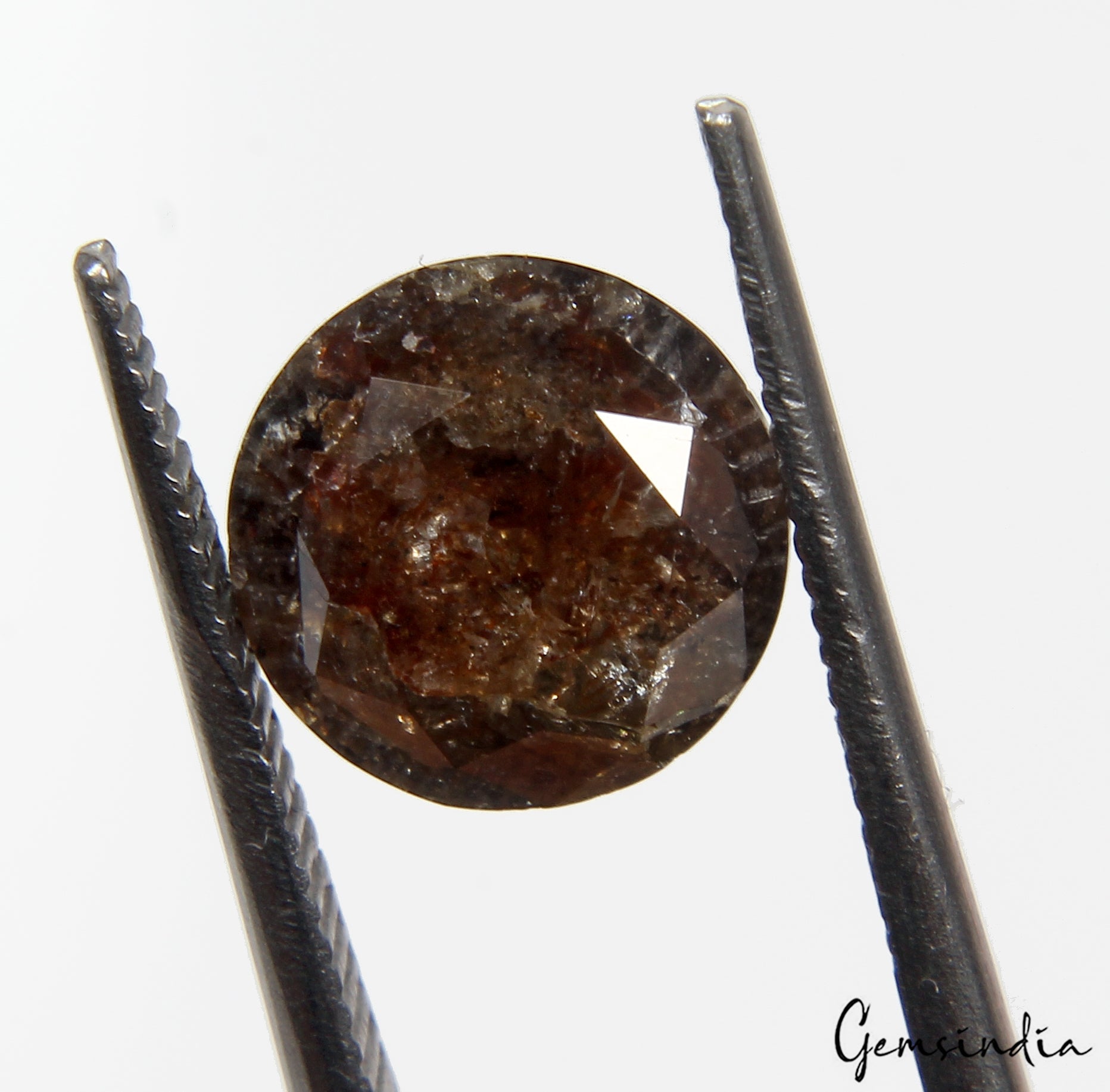 Round Rustic Cognac Brown Loose Diamond 3.05 Ct. Natural Salt And Pepper Diamond