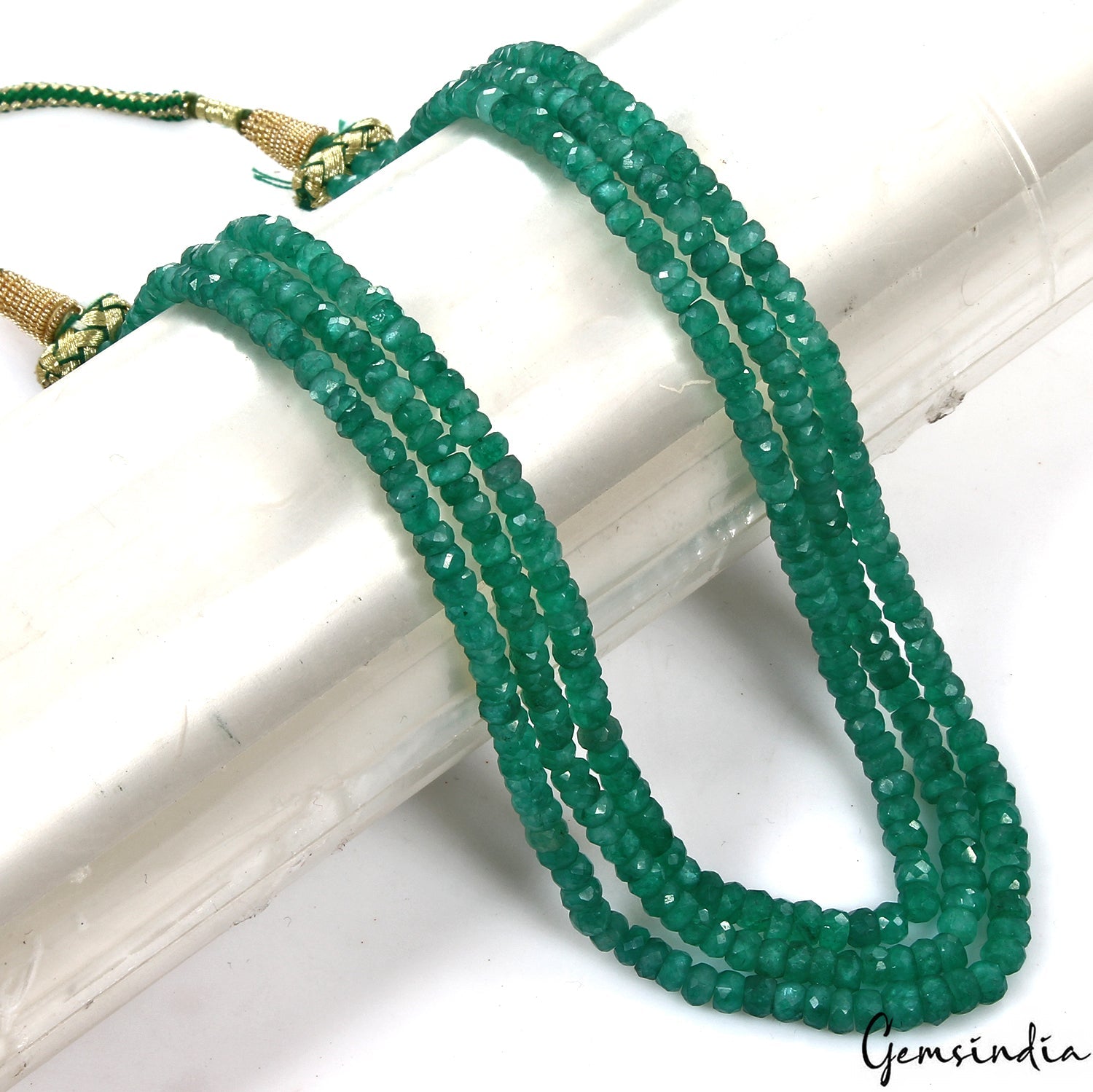 200 Cts Natural Green Emerald Round Cut Beaded 3 Strand Adjustable Necklace 18"