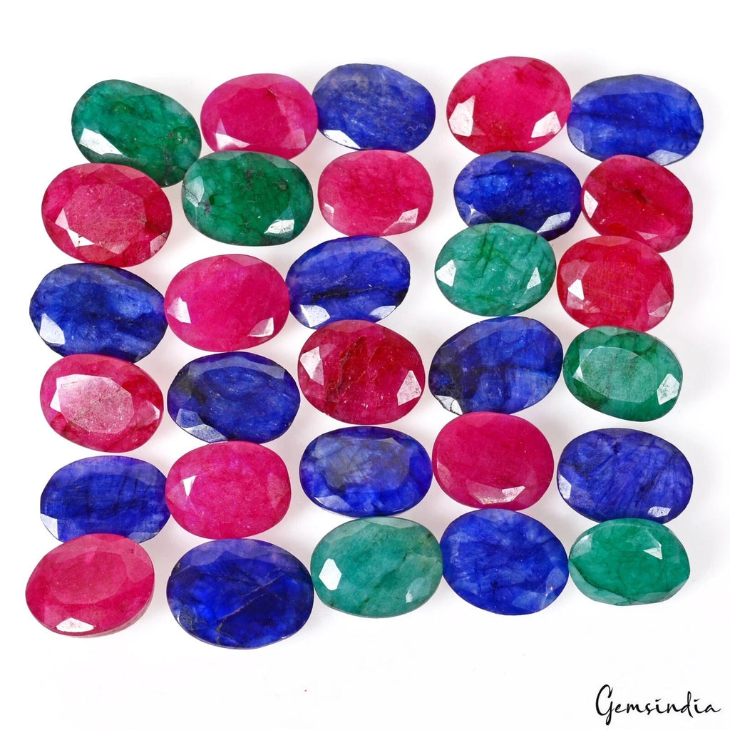 30 Pc Natural Red Blue Beryl & Green Emerald Oval Cut Loose Gemstones Lot~350 Ct