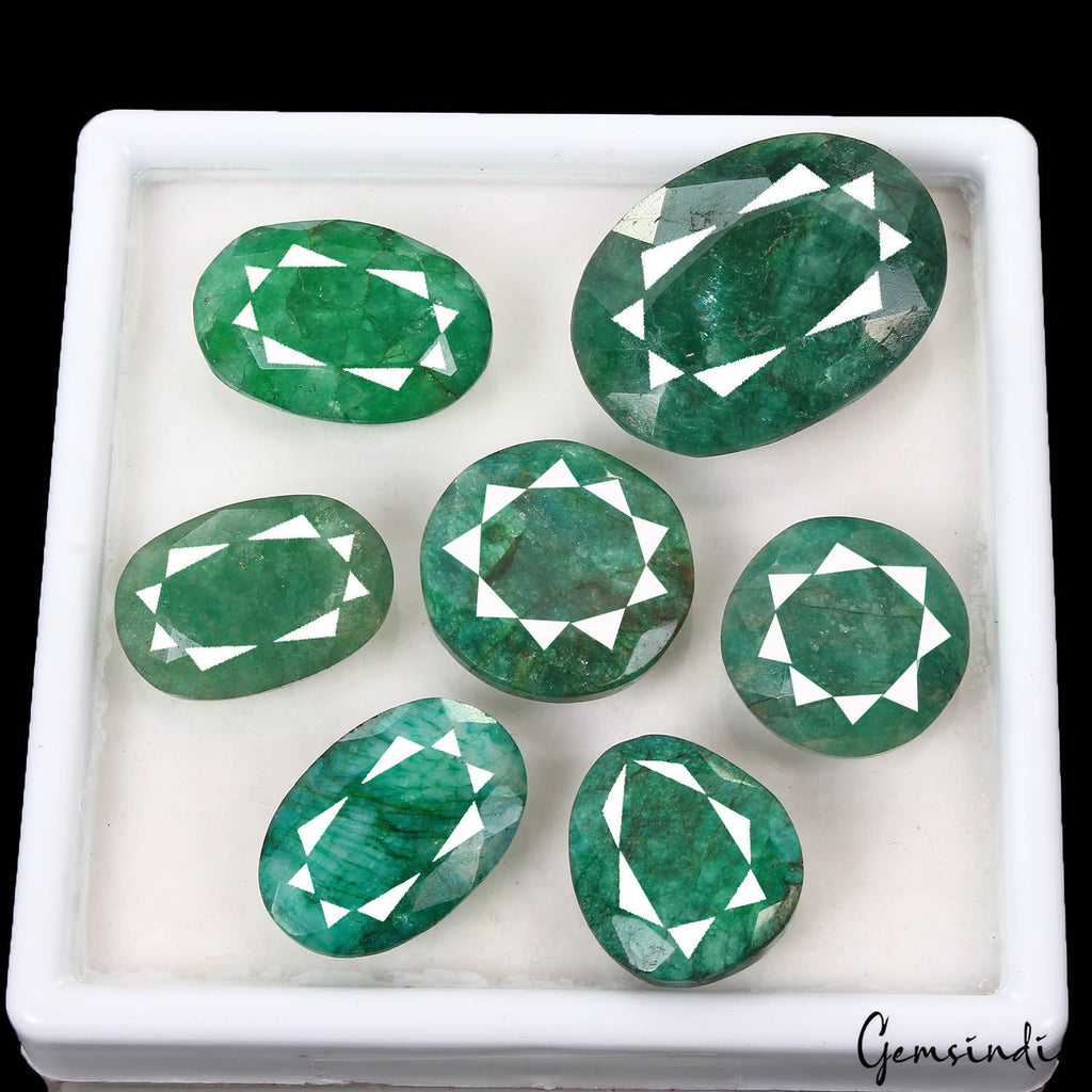 250 Cts/7 Pcs Natural Brazilian Green Emerald Mix Cut Loose Wholesale Gems Lot