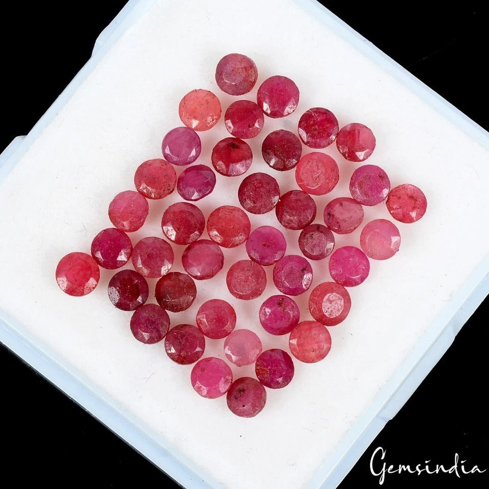 12.30 Cts/42 Pcs Natural Red Ruby Round Faceted Cut Loose Gems Lot For Jewelry