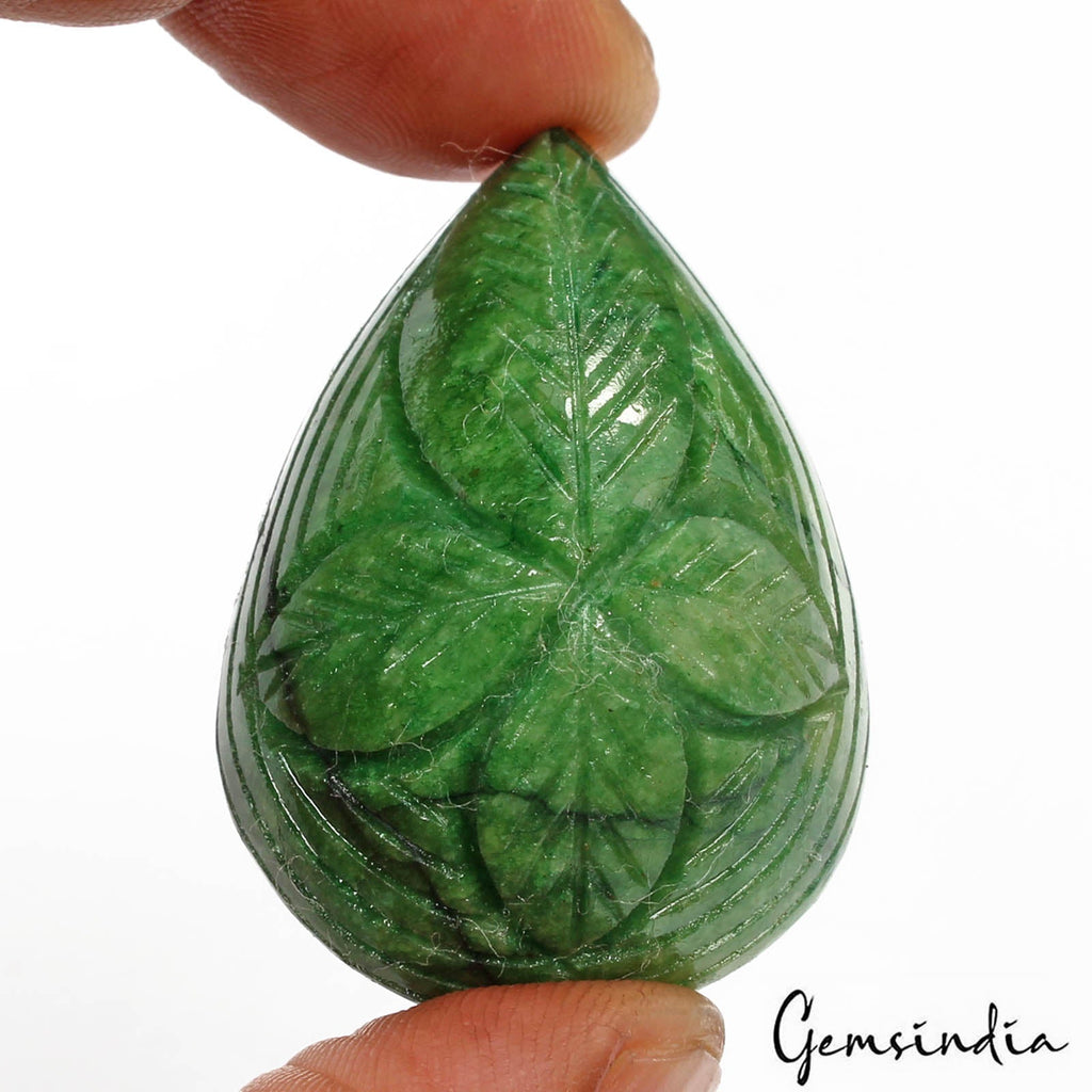 169.60 Cts Natural Brazilian Top Green Emerald Pear Carved Earth Mined Loose Gem