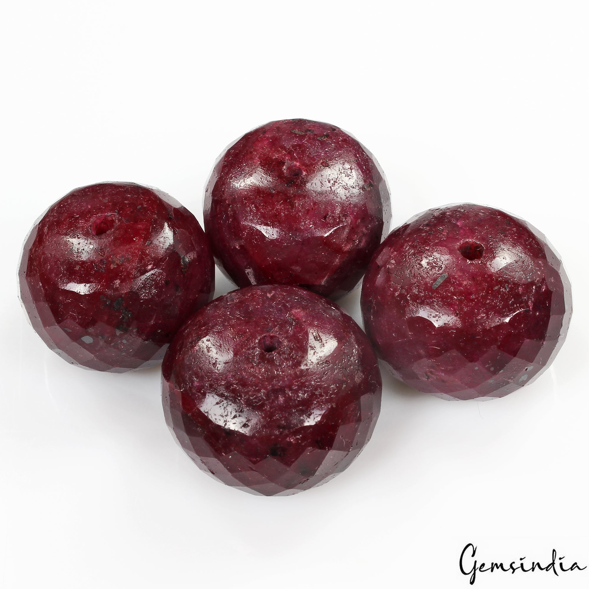 520 Cts/4 Pcs Natural African Red Ruby Round Faceted Drill Bead Loose Gems Lot