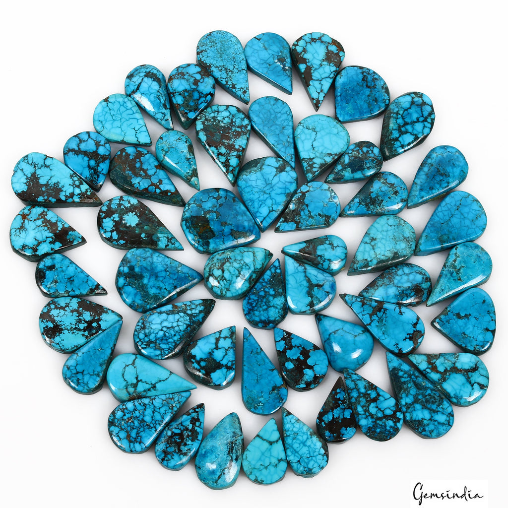 600 Ct/52 Pcs Natural USA Blue Spiderweb Turquoise Pear Cab Loose Wholesale Gems