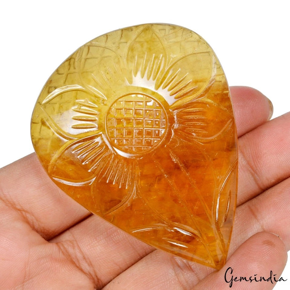 540 Ct Natural Yellow Fluorite Beautiful Floral Carving Loose Untreated Gemstone