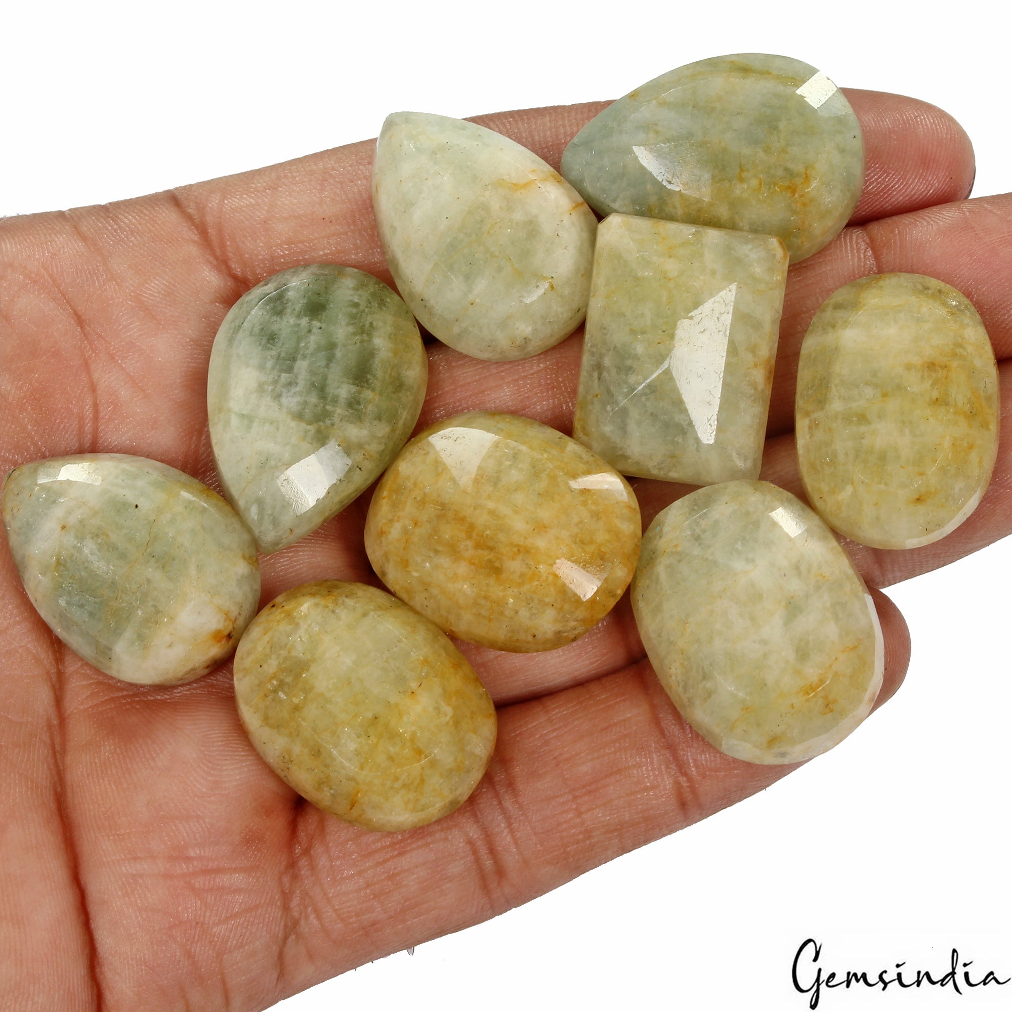 350 Ct/9 Pcs Natural Green Yellow Beryl Aquamarine Mix Cut Loose Certified Gems