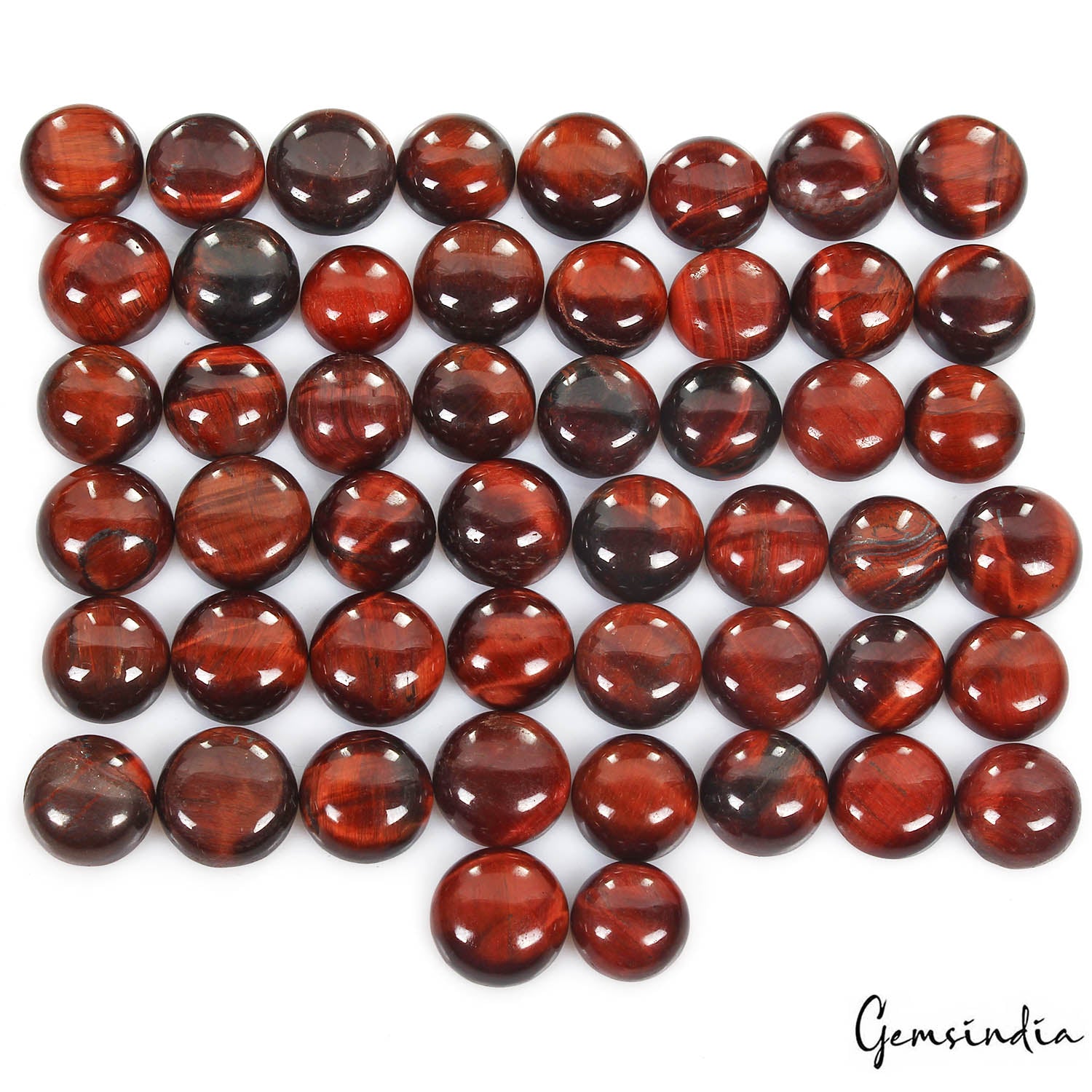 340 Cts/50 Pcs Natural Untreated Red Tiger Eye Round Cab Loose Gems For Jewelry