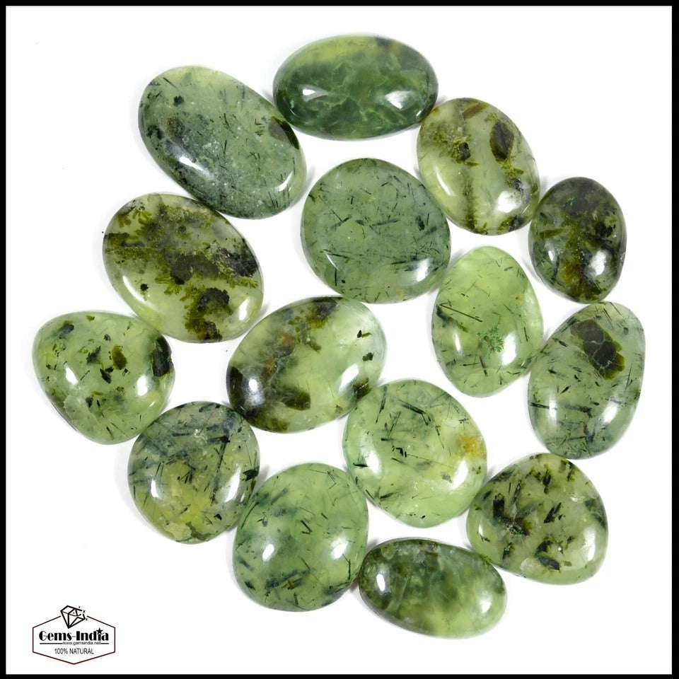 850 Ct Natural Black Needles Prehnite Untreated 27mm-36mm Cabochon Gemstones Lot